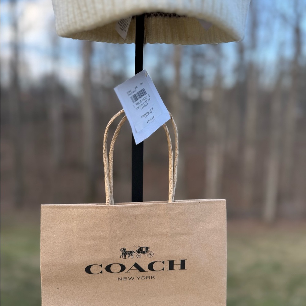 Coach NWT Cream and Purple Knit Beanie - Picture 3 of 3